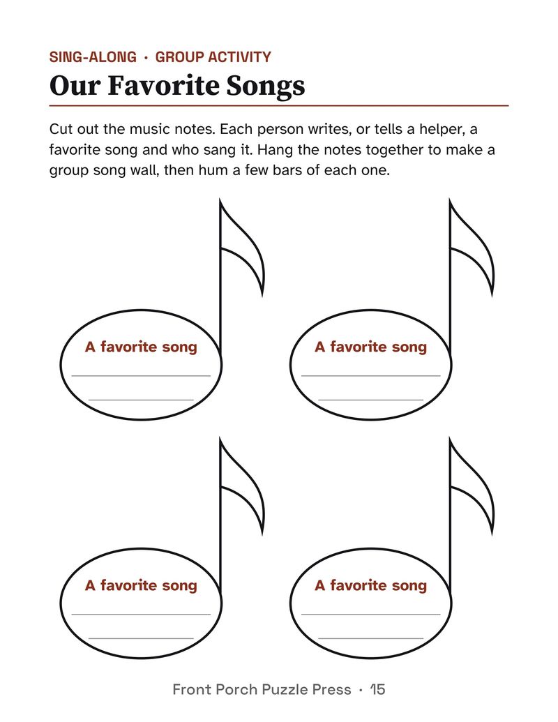 Music Memories Activity Packet for Seniors: Large Print Printable for Assisted Living and Memory Care: P15
