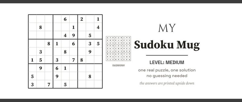 My Sudoku Mug, Medium Level, with a Real Puzzle: Design