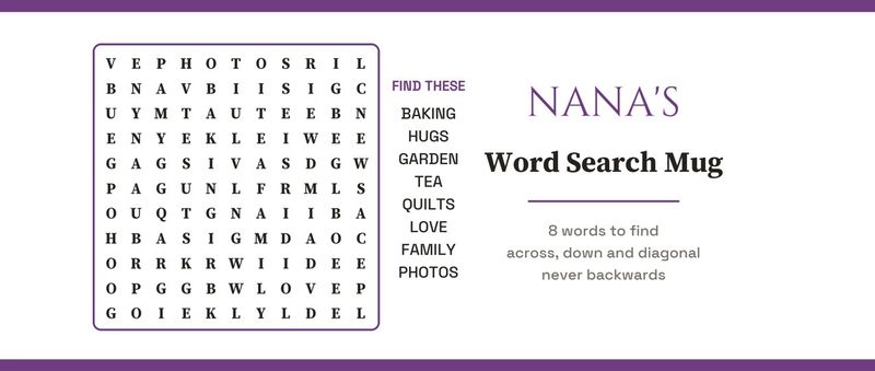 Nana's Word Search Mug with a Real Puzzle, Personalized: Design