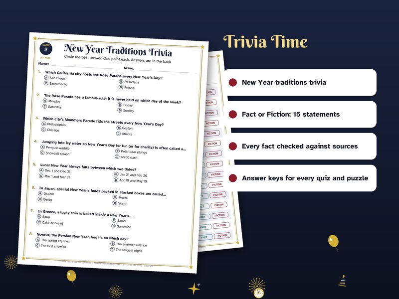 New Year's Eve Party Games Bundle: 20 Printable NYE Games for Kids & Family: Trivia