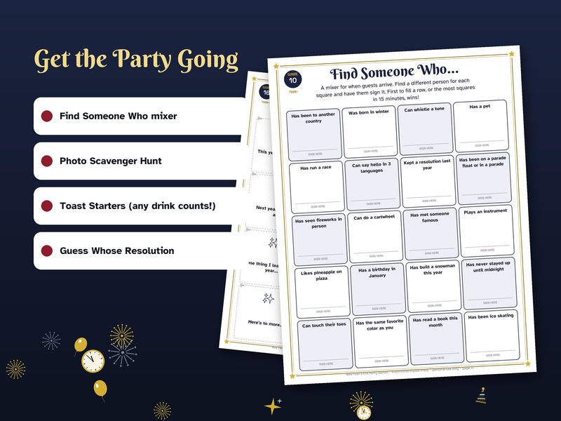 New Year's Eve Party Games Bundle: 20 Printable NYE Games for Kids & Family: Party starters