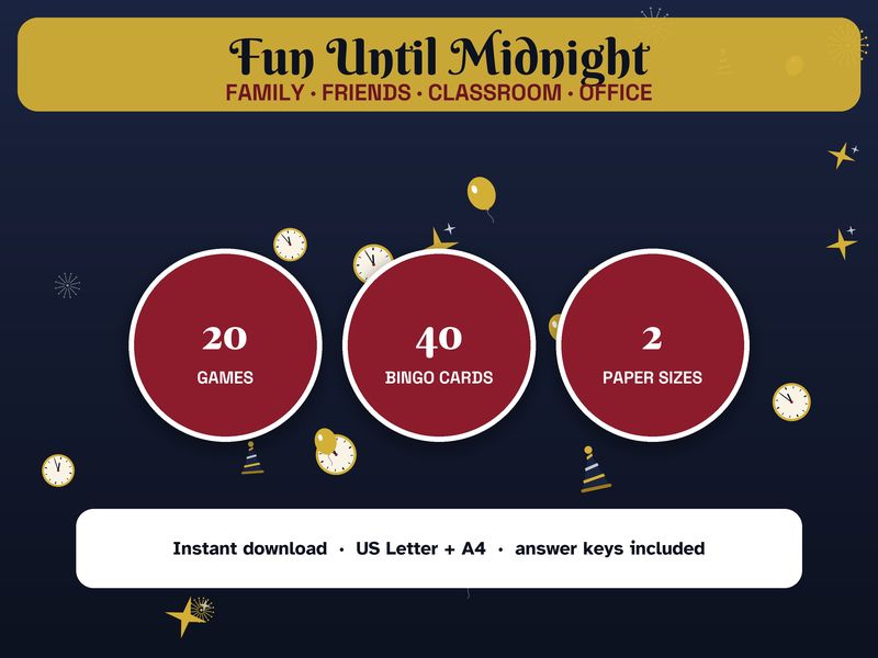 New Year's Eve Party Games Bundle: 20 Printable NYE Games for Kids & Family: By the numbers
