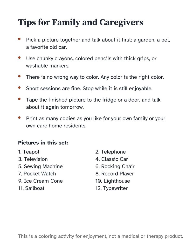 Nostalgic Coloring Pages for Seniors: Remember When Memory Care Printable: Preview 5