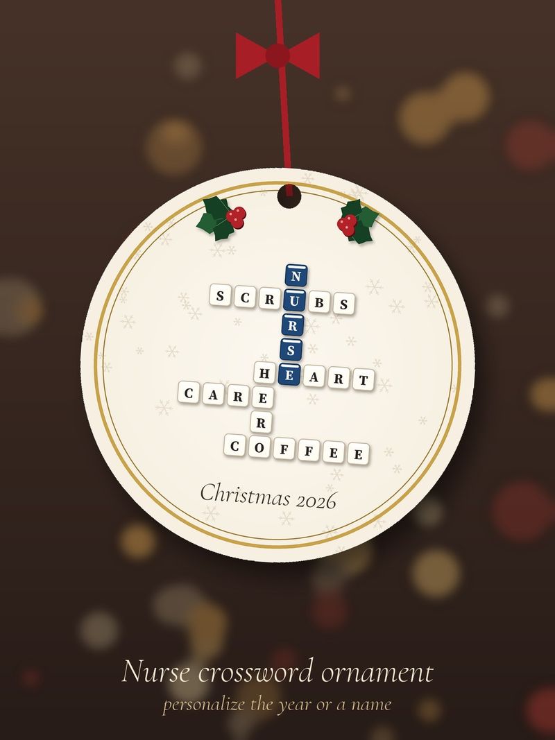 Nurse Crossword Ornament, Personalized with the Year or a Name: Design