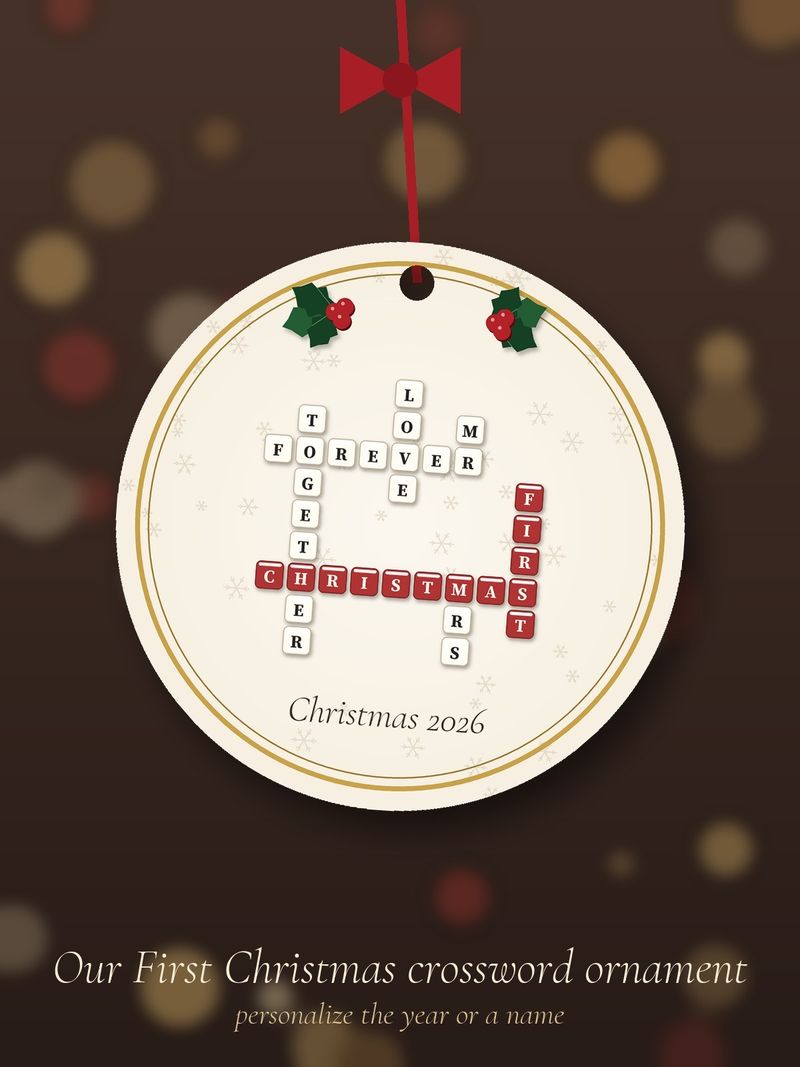 Our First Christmas Crossword Ornament, Personalized with the Year or a Name: Design