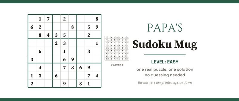 Papa's Sudoku Mug, Easy Level, with a Real Puzzle: Design