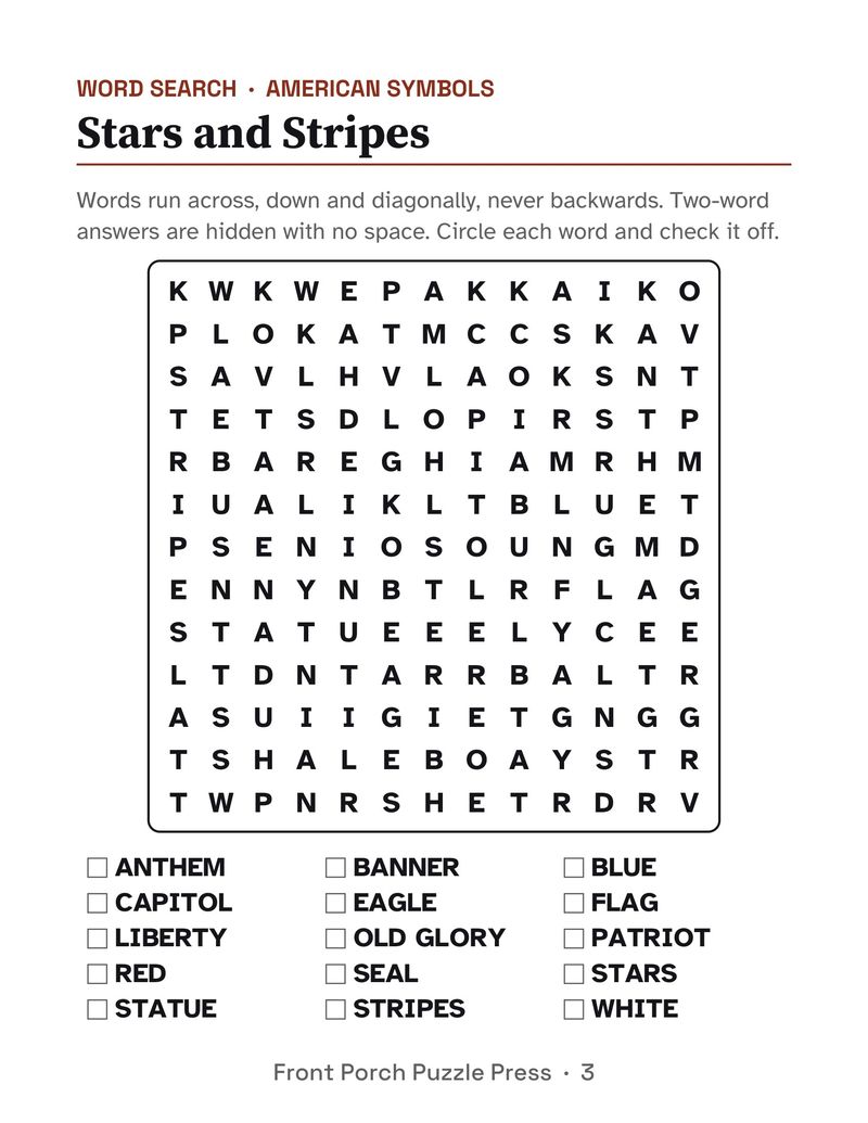Patriotic Activity Packet for Seniors: Large Print Printable for Assisted Living and Memory Care: P03