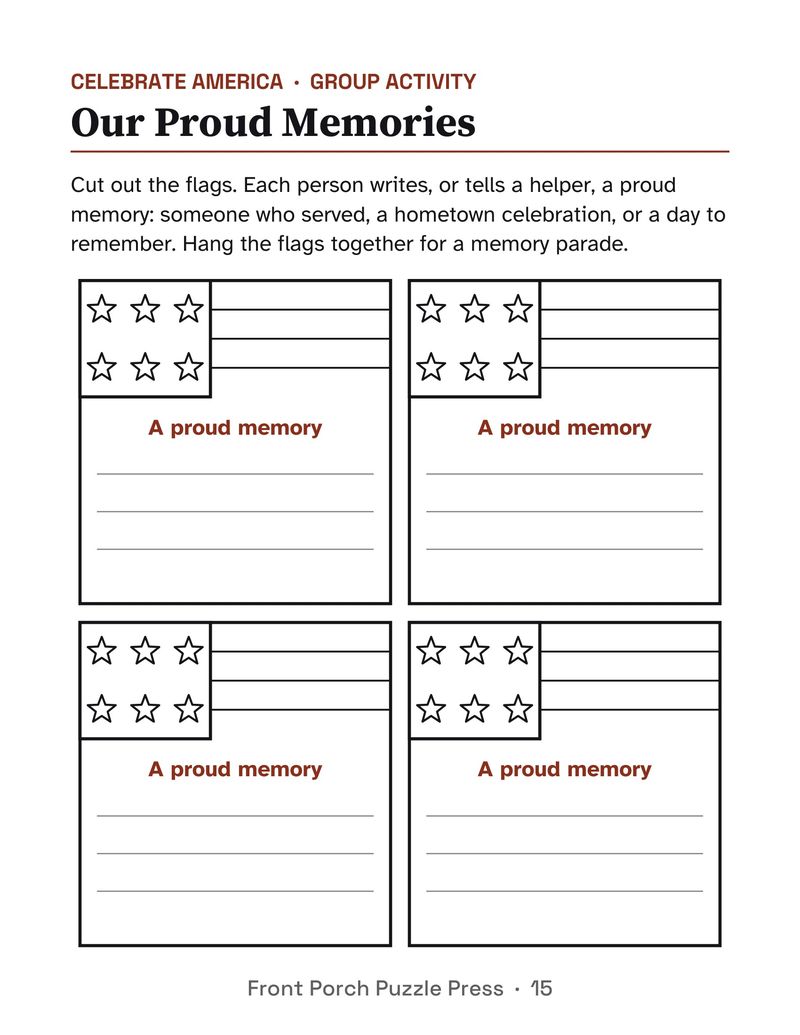 Patriotic Activity Packet for Seniors: Large Print Printable for Assisted Living and Memory Care: P15