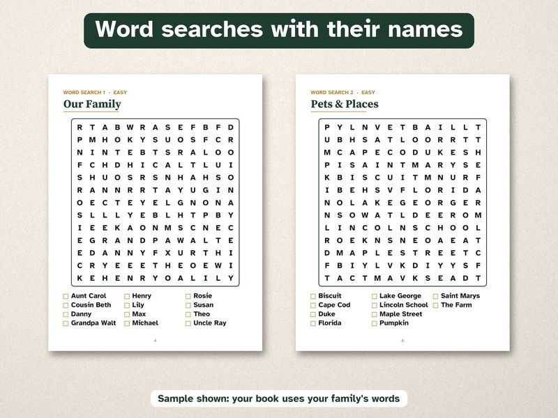 Personalized Family Puzzle Book: Large Print Word Search Gift for Grandma: Word search