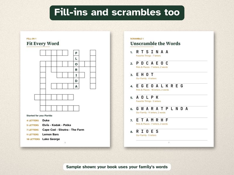 Personalized Family Puzzle Book: Large Print Word Search Gift for Grandma: Fill in