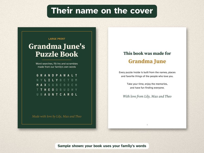 Personalized Family Puzzle Book: Large Print Word Search Gift for Grandma: Cover