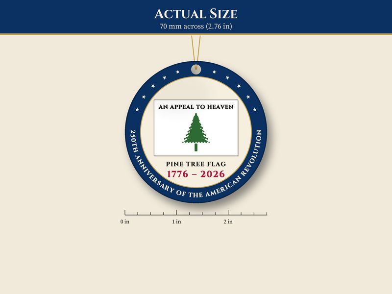 Pine Tree Flag Ornament: An Appeal to Heaven Ceramic Christmas Keepsake: Size