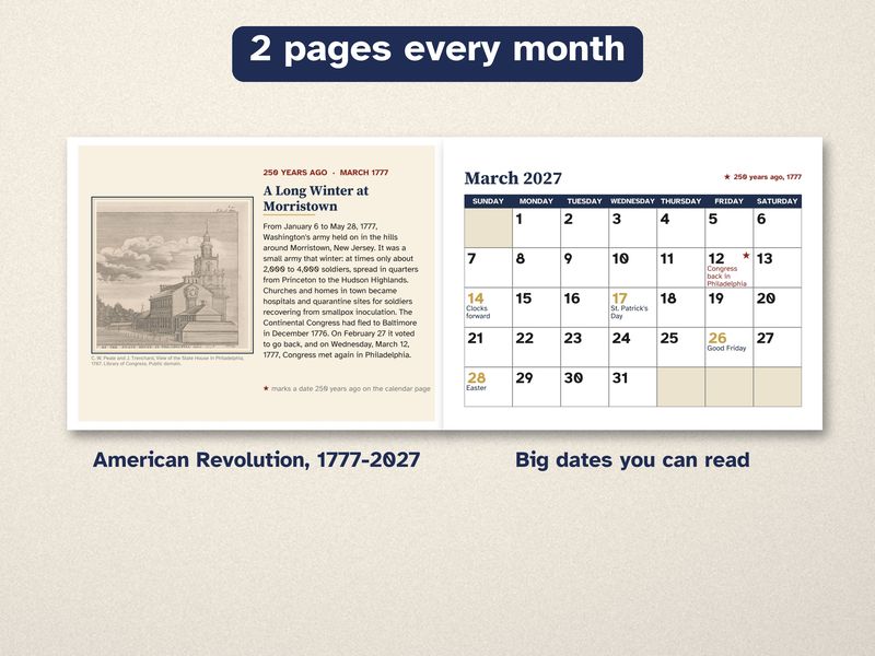 Printable 2027 Calendar: 250 Years Ago, the American Revolution in 1777: Month