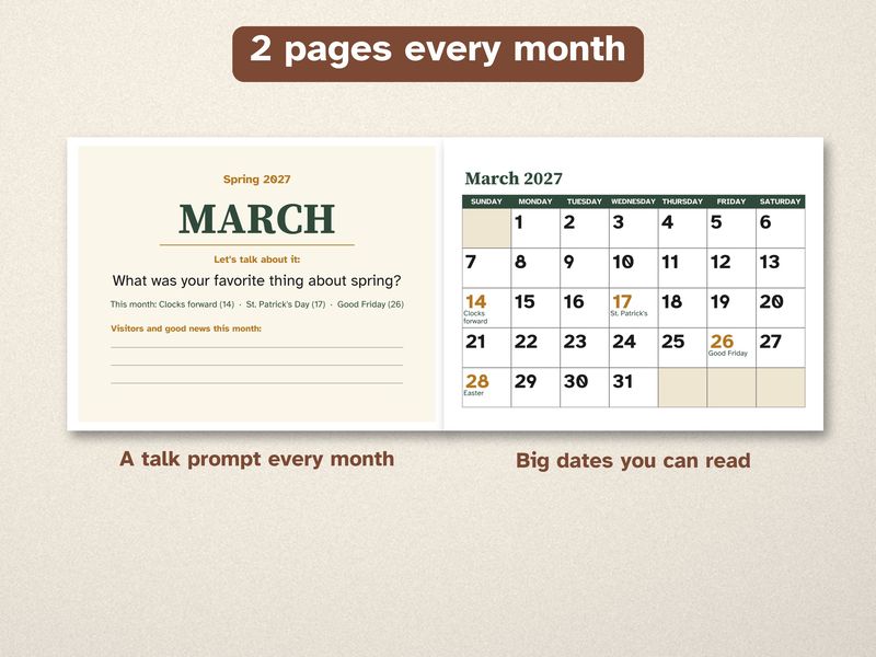 Printable 2027 Calendar for Dementia and Memory Care, Large Print: Month