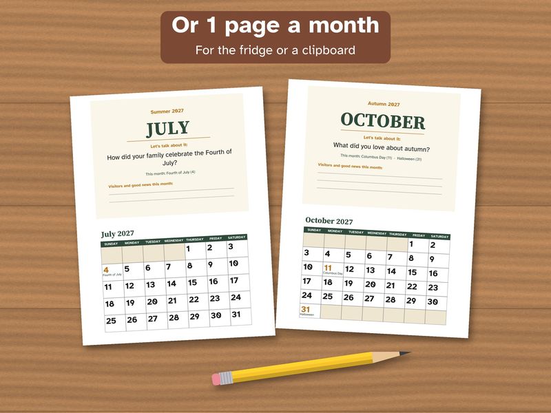 Printable 2027 Calendar for Dementia and Memory Care, Large Print: One page