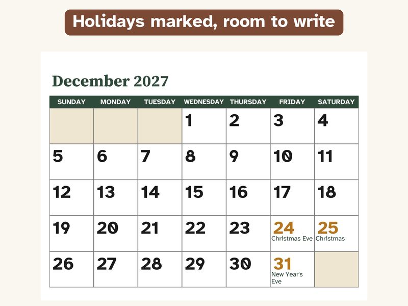 Printable 2027 Calendar for Dementia and Memory Care, Large Print: Closeup