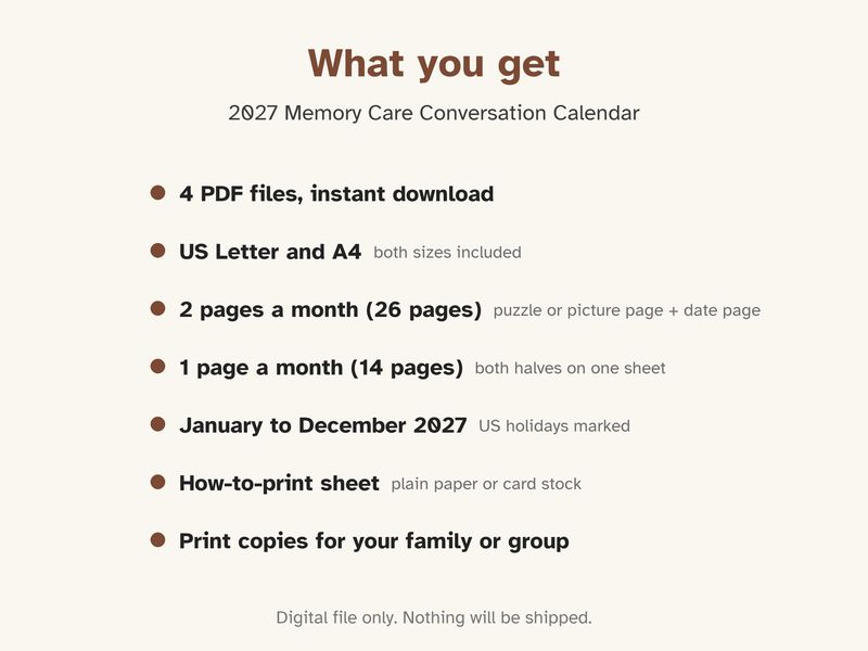 Printable 2027 Calendar for Dementia and Memory Care, Large Print: What you get