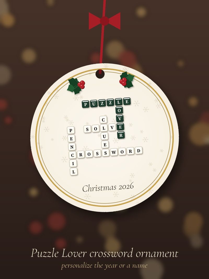 Puzzle Lover Crossword Ornament, Personalized with the Year or a Name: Design