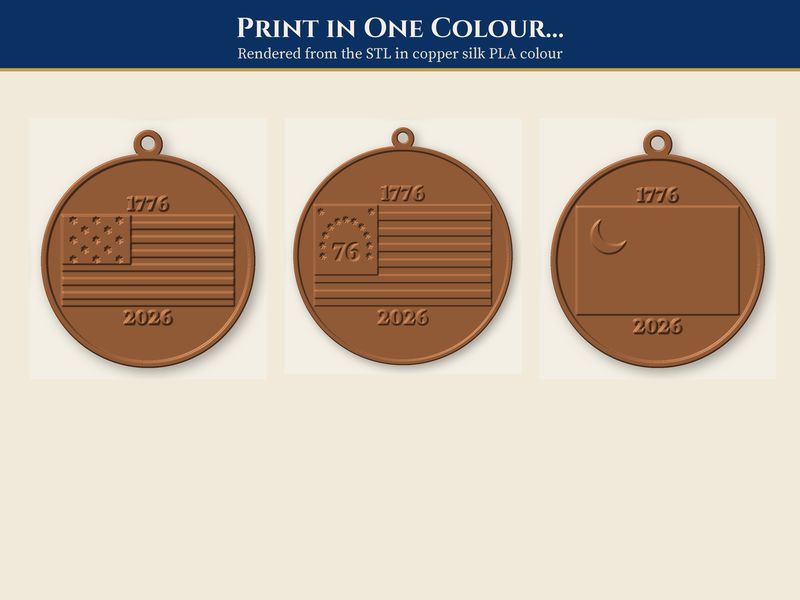 Revolutionary War Flag Ornament STL Files: 13 Star Christmas Ornaments to 3D Print: One colour