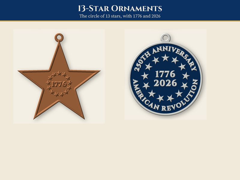 Revolutionary War Flag Ornament STL Files: 13 Star Christmas Ornaments to 3D Print: Thirteen stars