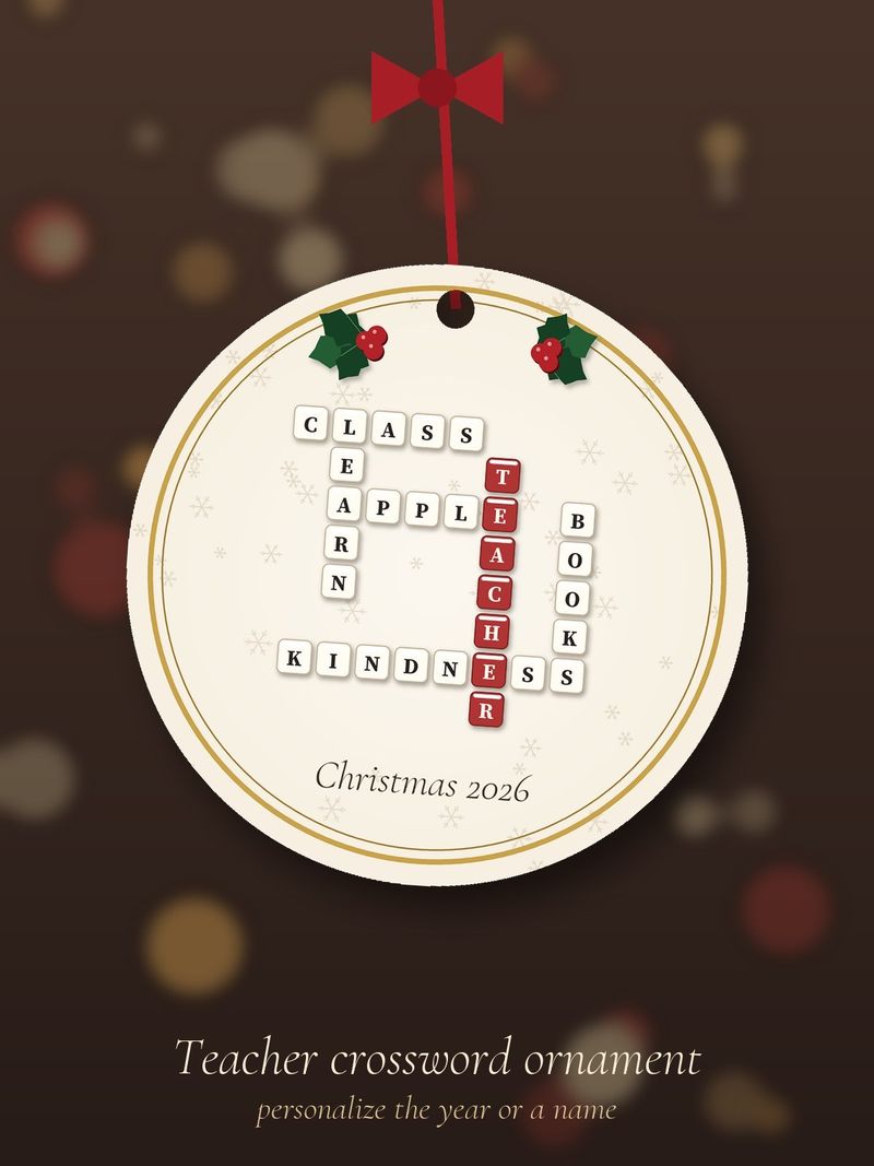 Teacher Crossword Ornament, Personalized with the Year or a Name: Design