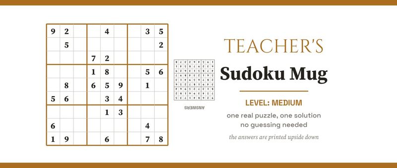 Teacher's Sudoku Mug, Medium Level, with a Real Puzzle: Design