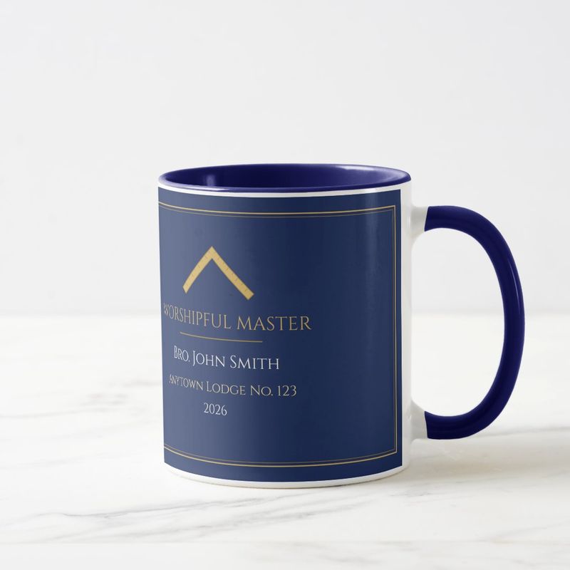 Worshipful Master 2026 Mug, Personalized with Name and Lodge: Handle right view
