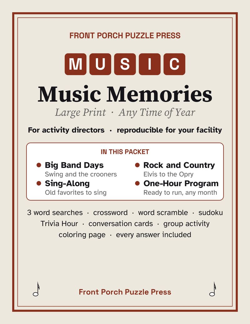 Year-Round Activity Packets for Seniors Bundle: 1950s, Music, Gardening and Patriotic (Large Print): Music memories