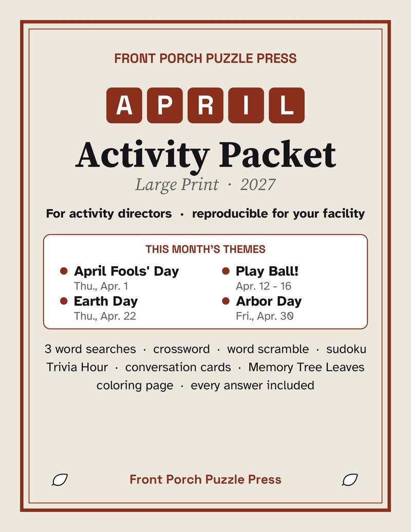 April Activities for Seniors: April 2027 Large Print Activity Packet (Printable)