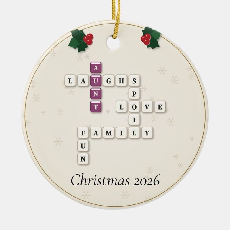 Aunt Crossword Ornament, Personalized with the Year or a Name