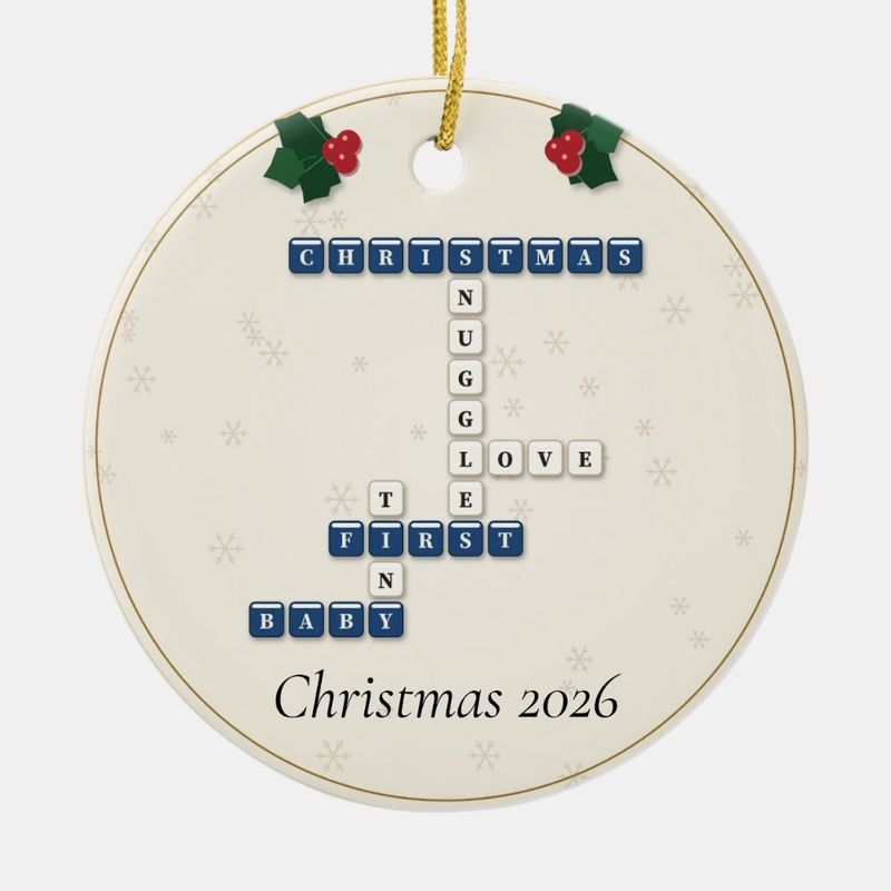 Baby's First Christmas Crossword Ornament, Personalized with the Year or a Name