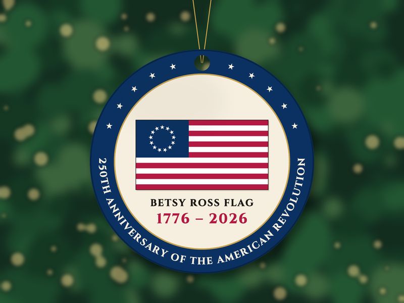 Betsy Ross Flag Ornament: 1776-2026 Ceramic Christmas Keepsake