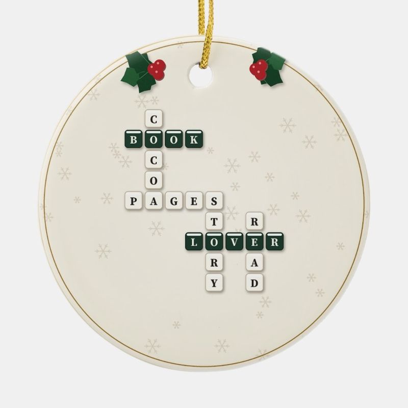 Book Lover Crossword Ornament, Personalized with the Year or a Name