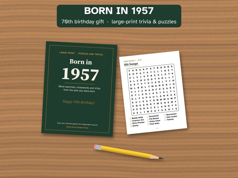 Born in 1957 Puzzle Book: 70th Birthday Gift, Large Print Trivia