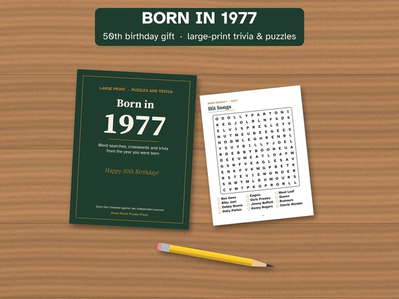 Born in 1977 Puzzle Book: 50th Birthday Gift, Large Print Trivia