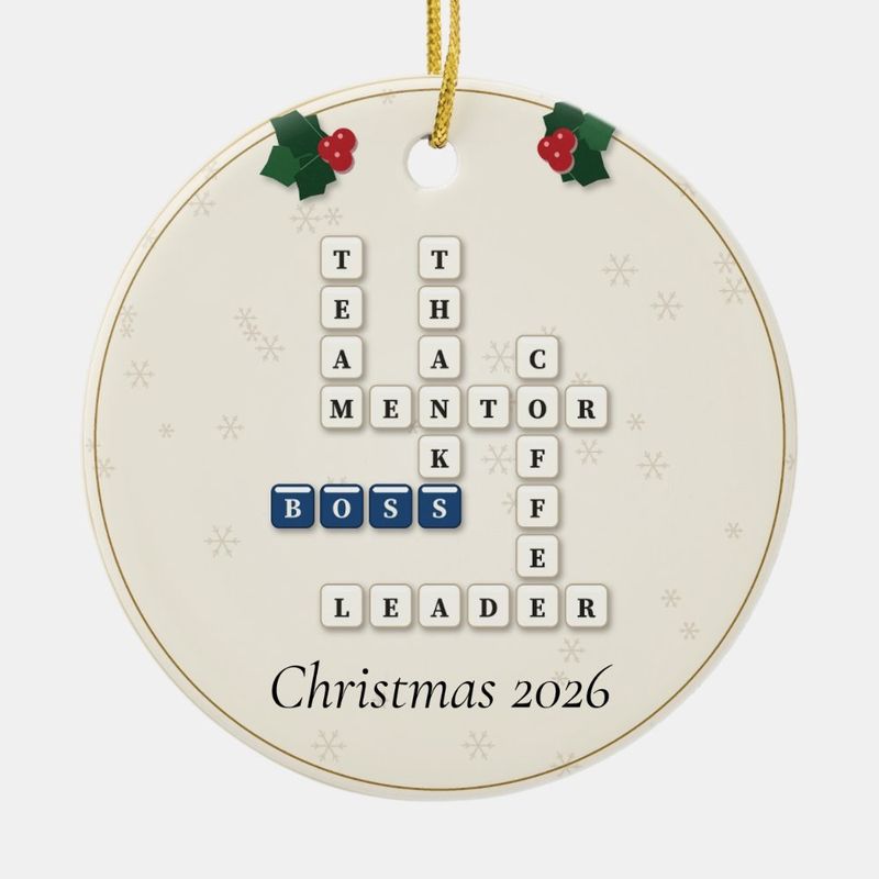 Boss Crossword Ornament, Personalized with the Year or a Name