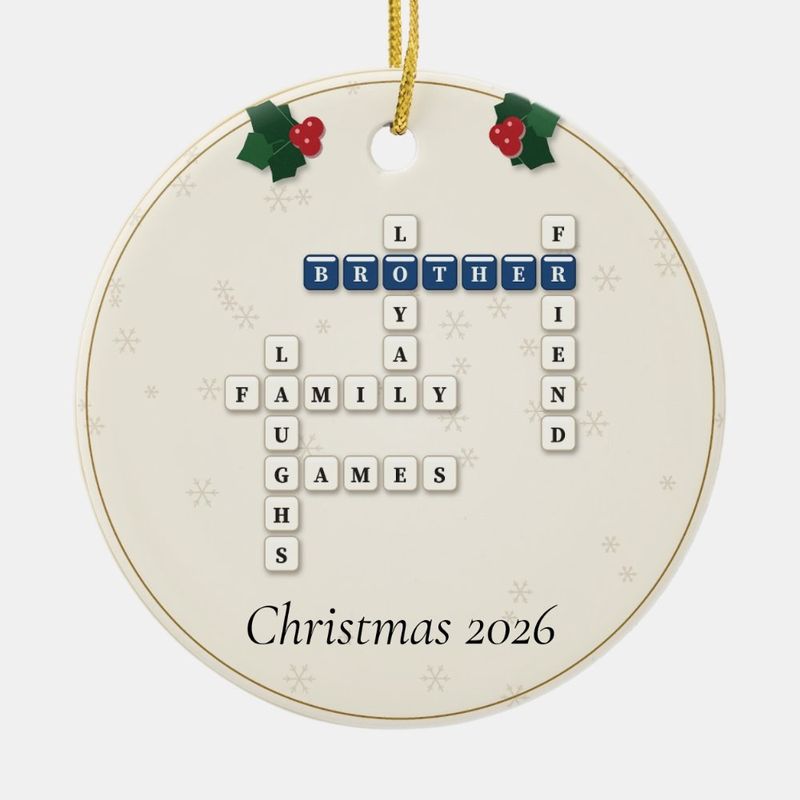 Brother Crossword Ornament, Personalized with the Year or a Name