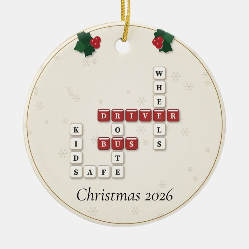 Bus Driver Crossword Ornament, Personalized with the Year or a Name
