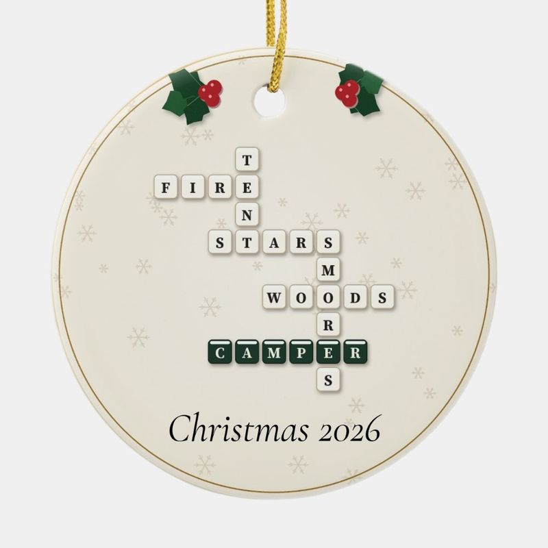 Camper Crossword Ornament, Personalized with the Year or a Name