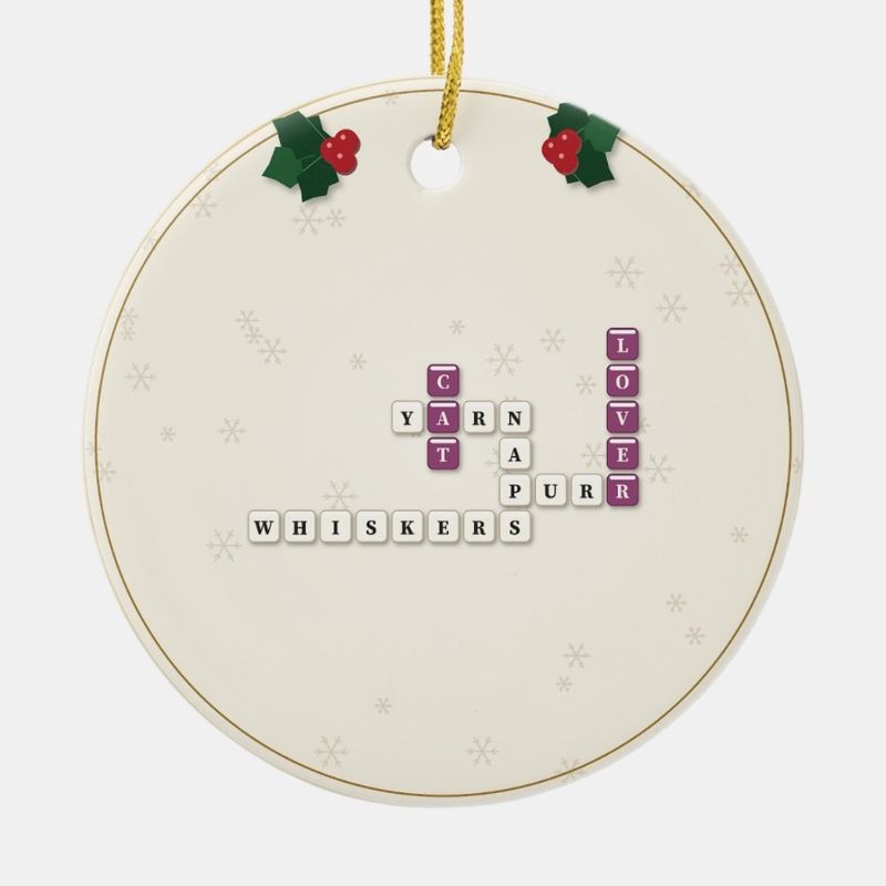 Cat Lover Crossword Ornament, Personalized with the Year or a Name