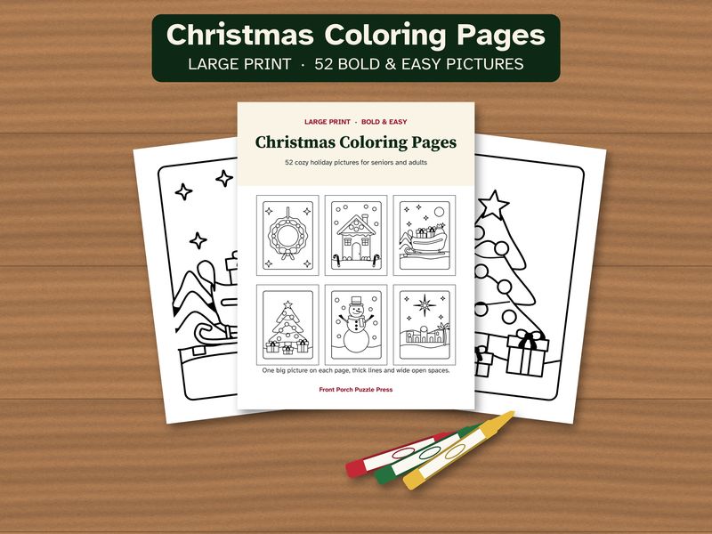 Christmas Coloring Pages for Seniors: Large Print Bold and Easy Printable