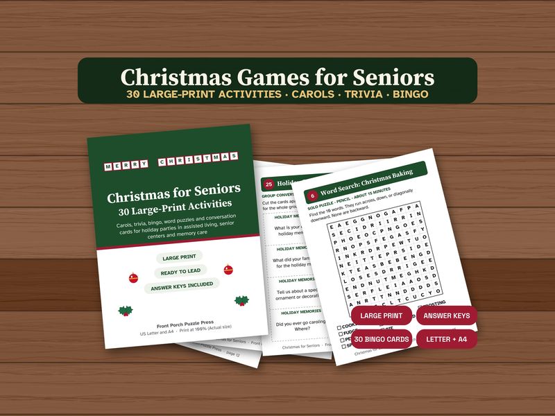 Christmas Games for Seniors: 30 Large Print Printable Activities