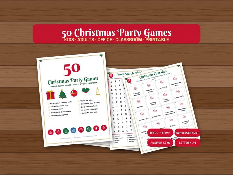 50 Christmas Party Games: Printable Bundle for Kids, Adults and Classrooms