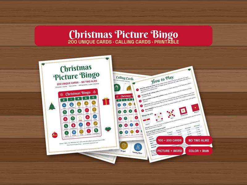 Christmas Picture Bingo: 200 Unique Printable Cards