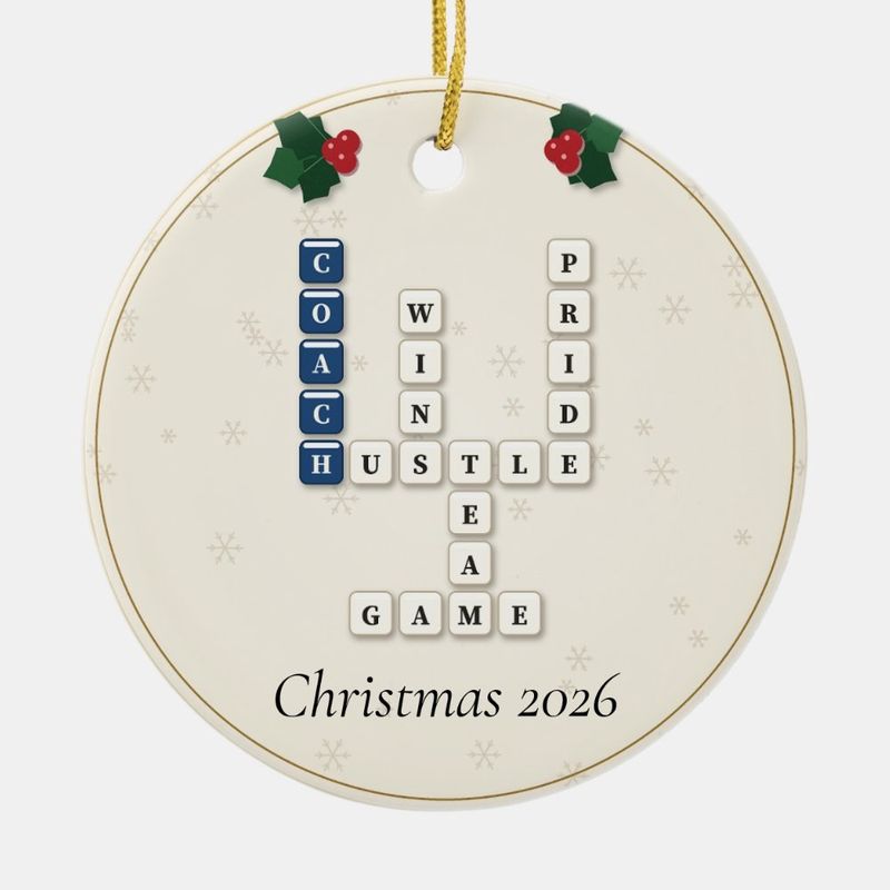 Coach Crossword Ornament, Personalized with the Year or a Name