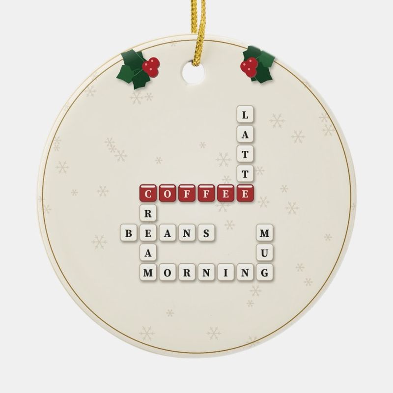 Coffee Lover Crossword Ornament, Personalized with the Year or a Name