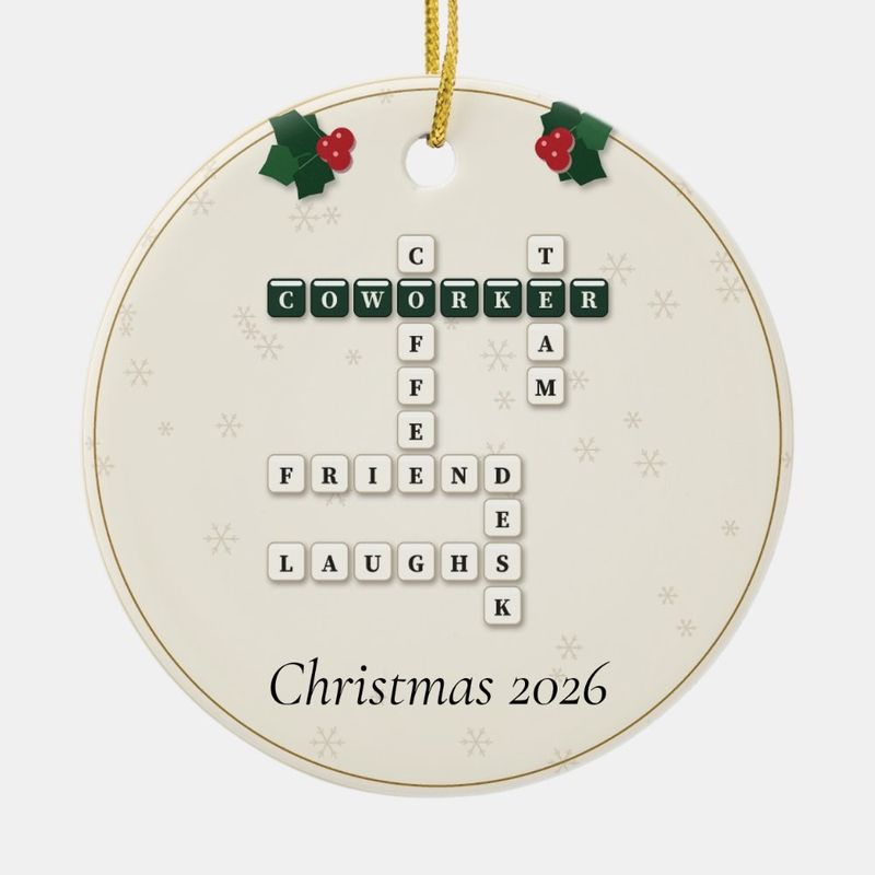 Coworker Crossword Ornament, Personalized with the Year or a Name
