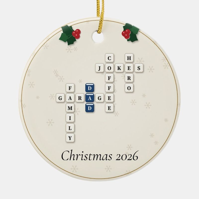 Dad Crossword Ornament, Personalized with the Year or a Name