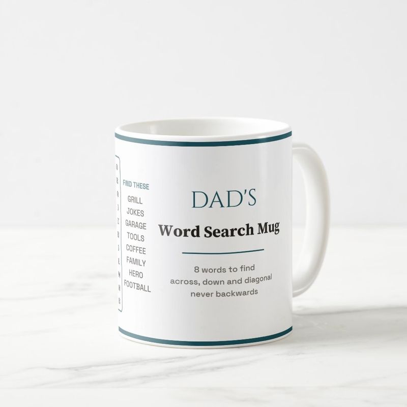 Dad's Word Search Mug with a Real Puzzle, Personalized