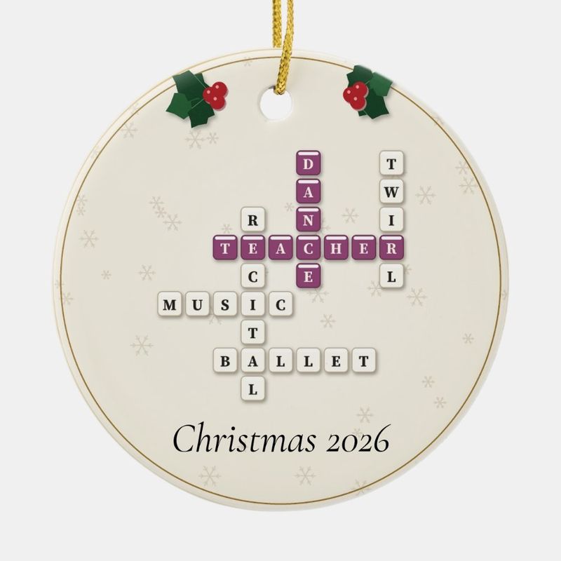 Dance Teacher Crossword Ornament, Personalized with the Year or a Name